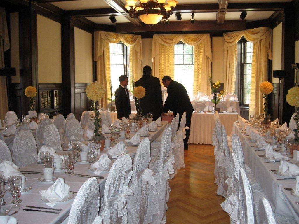 An event dining hall being set up