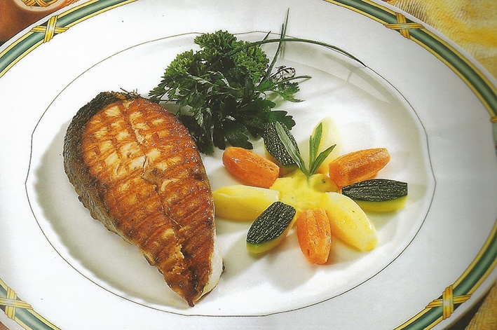 Fish and vegetables on a plate
