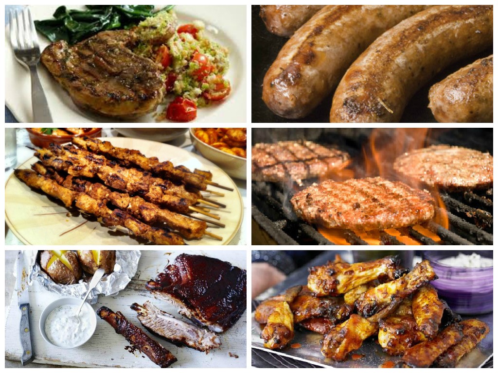 A collage of various grilled meat